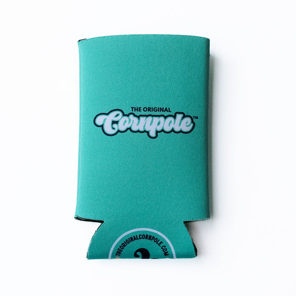 Product shot of the back of 16oz collapsible tall coolie with The Original Cornpole logo.